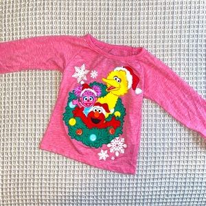 Sesame Street girls pink character Christmas long sleeve shirt. Size 12 months